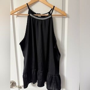 Reitmans Black Beaded Halter Blouse Sleeveless Flowy Top Size L NEW